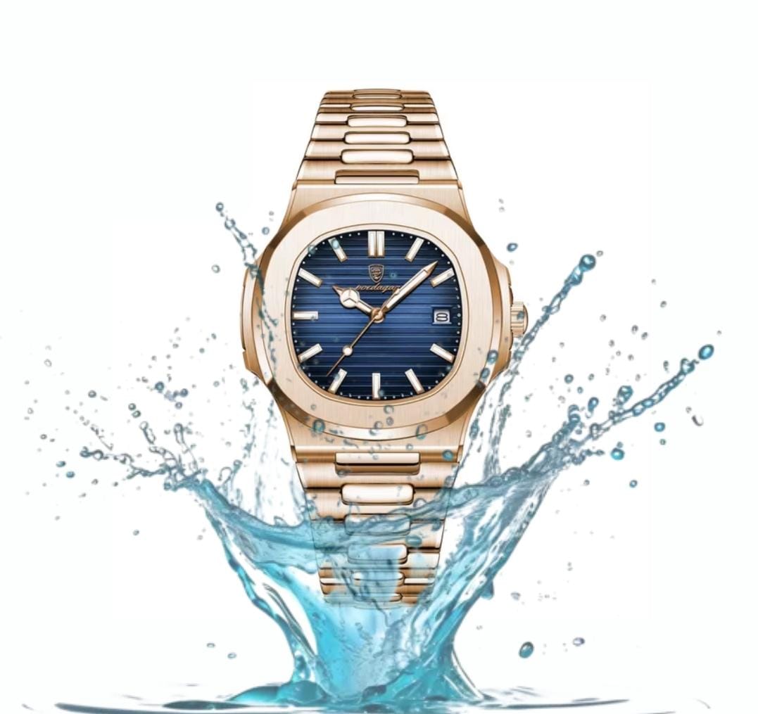 Poedagar Luxury Rose Gold Men's Date-Time Watch - Rose Gold - Blue Dial